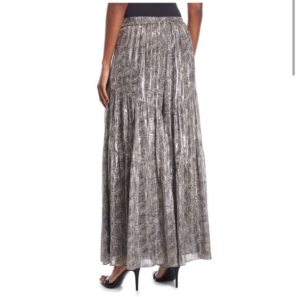 Kobi Halperin Ilse paisley silk blend metallic tiered chiffon wide leg pants XS